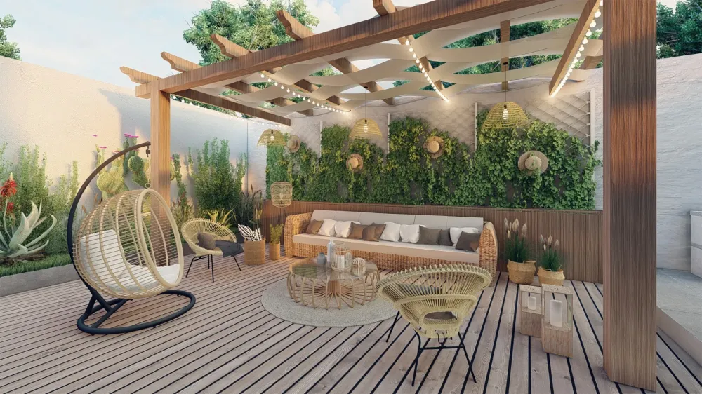 terrasse en boi fin de journée